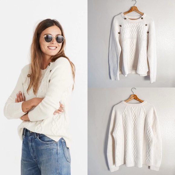 Madewelll | Cable Knit, Merino Wool Blend, Cream Pullover Sweater - Picture 1 of 14